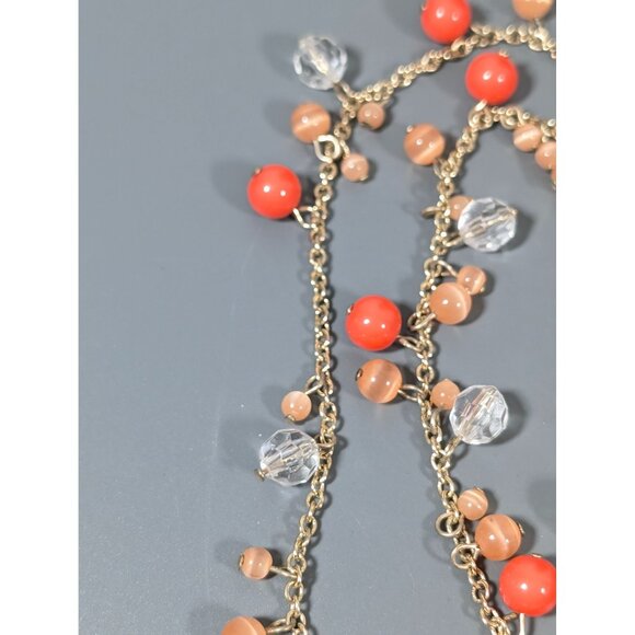 Banana Republic Orange Charm Bead Multi Chain Necklace Boho Coastal Chic 30" - Picture 5 of 9